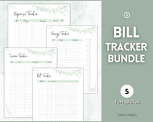 Load image into Gallery viewer, Savings Tracker BUNDLE | Income, Expenses, Savings & Bill Tracker Printables, Personal Finance Planner Binder | Green Eucalyptus