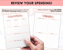 Load image into Gallery viewer, No Spend Challenge BUNDLE | Printable 30 day, 60 day, 90 day Savings Challenge & Monthly Spending Tracker | Pink Watercolor