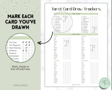 Load image into Gallery viewer, Tarot Card Trackers & Monthly Readings | Learn Tarot Card Readings, Tarot Spreads | Beginner Tarot Planner Workbook, Grimoire & Cheat Sheets | Green