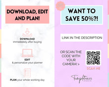 Load image into Gallery viewer, Work Planner & Work Day Organizer | Editable Daily Planner, Work From Home To Do List Printable & Digital Schedule | Pastel Rainbow