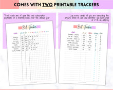 Load image into Gallery viewer, Bill Payment Tracker Printable | Monthly Bill Organizer, Checklist & Calendar | Pastel Rainbow