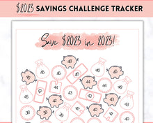 Load image into Gallery viewer, Save 2023 in 2023 Savings Tracker | 2k Savings Challenge Printable | Pink Watercolor