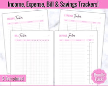 Load image into Gallery viewer, Savings Tracker BUNDLE | Income, Expenses, Savings & Bill Tracker Printables, Personal Finance Planner Binder | Brit Pink