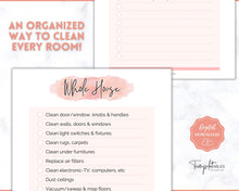 Load image into Gallery viewer, Cleaning Checklist, Printable Room by room Cleaning Cards | Family & Kids Cleaning Schedule Planner & Tracker | Pink Watercolor