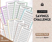Load image into Gallery viewer, Mini Savings Challenge Printable BUNDLE | 12 Saving Trackers, Cash Envelope, A6 Saving Challenges | Leopard