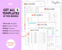 Load image into Gallery viewer, Workout Tracker BUNDLE | Fitness, Exercise & Weight loss Planner | Pastel Rainbow