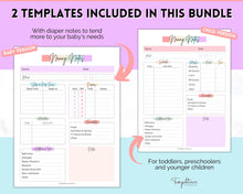 Load image into Gallery viewer, Nanny Schedule, Notes & Report Template for Baby | Babysitter Info Hiring Guide, Nanny Checklist & Planner, Baby Daily Log | Pastel Rainbow