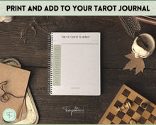 Load image into Gallery viewer, Tarot Card Trackers & Monthly Readings | Learn Tarot Card Readings, Tarot Spreads | Beginner Tarot Planner Workbook, Grimoire & Cheat Sheets | Green