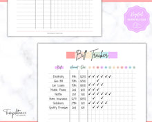Load image into Gallery viewer, Bill Payment Tracker Printable | Monthly Bill Organizer, Checklist & Calendar | Pastel Rainbow
