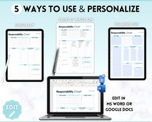 Load image into Gallery viewer, EDITABLE Responsibility Chart | Family Chore Chart, Weekly Adult Routine & Reward Chart for Kids | Blue