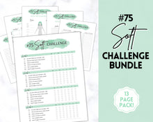 Load image into Gallery viewer, EDITABLE 75 SOFT Challenge Tracker | 75soft Printable Challenge, Fitness & Health Planner | Green Watercolor