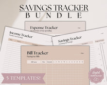Load image into Gallery viewer, Savings Tracker BUNDLE | Income, Expenses, Savings & Bill Tracker Printables, Personal Finance Planner Binder | Lux