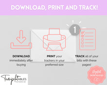 Load image into Gallery viewer, Bill Payment Tracker Printable | Monthly Bill Organizer, Checklist & Calendar | Pastel Rainbow