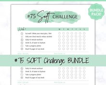 Load image into Gallery viewer, EDITABLE 75 SOFT Challenge Tracker | 75soft Printable Challenge, Fitness & Health Planner | Green Watercolor