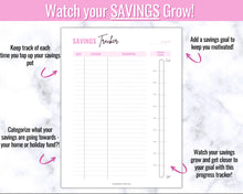 Load image into Gallery viewer, Savings Tracker BUNDLE | Income, Expenses, Savings & Bill Tracker Printables, Personal Finance Planner Binder | Brit Pink