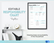 Load image into Gallery viewer, EDITABLE Responsibility Chart | Family Chore Chart, Weekly Adult Routine & Reward Chart for Kids | Blue