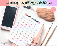 Load image into Gallery viewer, 52 Week Weight Loss Tracker & Monthly Challenge | Weight Loss Chart, Pounds Lost Fitness Tracker | Rainbow Swash