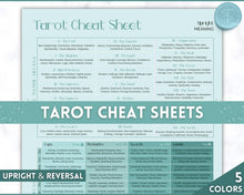 Load image into Gallery viewer, Tarot Cheat Sheet Printable |  Learn Tarot Card Readings for Beginners, Tarot Spreads, Upright & Reverse meanings | Multicolor