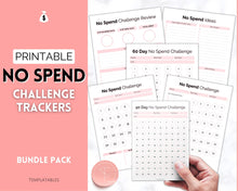 Load image into Gallery viewer, No Spend Challenge BUNDLE | Printable 30 day, 60 day, 90 day Savings Challenge & Monthly Spending Tracker | Pink
