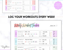 Load image into Gallery viewer, Workout Tracker BUNDLE | Fitness, Exercise & Weight loss Planner | Pastel Rainbow