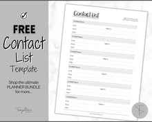 Load image into Gallery viewer, FREE - Contact List Printable Template, Address Book, Contact Log | Mono