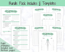 Load image into Gallery viewer, EDITABLE 75 SOFT Challenge Tracker | 75soft Printable Challenge, Fitness & Health Planner | Green Watercolor