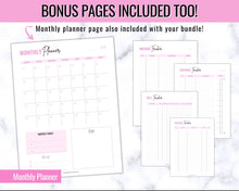 Load image into Gallery viewer, Savings Tracker BUNDLE | Income, Expenses, Savings & Bill Tracker Printables, Personal Finance Planner Binder | Brit Pink