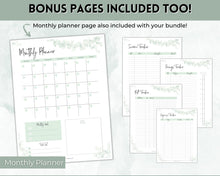 Load image into Gallery viewer, Savings Tracker BUNDLE | Income, Expenses, Savings & Bill Tracker Printables, Personal Finance Planner Binder | Green Eucalyptus