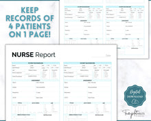 Load image into Gallery viewer, 4 Patient Nurse Report Sheet to Organize your Shifts | Nurse Brain Sheet, ICU Nurse Report Patient Assessment Template | Blue