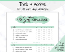 Load image into Gallery viewer, EDITABLE 75 SOFT Challenge Tracker | 75soft Printable Challenge, Fitness & Health Planner | Green Watercolor