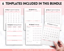 Load image into Gallery viewer, No Spend Challenge BUNDLE | Printable 30 day, 60 day, 90 day Savings Challenge & Monthly Spending Tracker | Pink