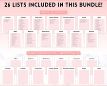 Load image into Gallery viewer, Cleaning Checklist, Printable Room by room Cleaning Cards | Family & Kids Cleaning Schedule Planner & Tracker | Pink