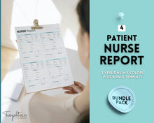 Load image into Gallery viewer, 4 Patient Nurse Report Sheet to Organize your Shifts | Nurse Brain Sheet, ICU Nurse Report Patient Assessment Template | Blue