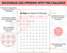 Load image into Gallery viewer, No Spend Challenge BUNDLE | Printable 30 day, 60 day, 90 day Savings Challenge & Monthly Spending Tracker | Pink