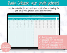 Load image into Gallery viewer, Etsy Fee and Profit Calculator | Pricing Spreadsheet for Small Business & Etsy Sellers | Teal