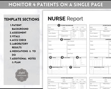 Load image into Gallery viewer, 4 Patient Nurse Report Sheet to Organize your Shifts | Nurse Brain Sheet, ICU Nurse Report Patient Assessment Template | Mono