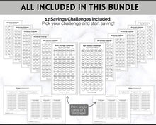 Load image into Gallery viewer, Mini Savings Challenge Printable BUNDLE | 12 Saving Trackers, Cash Envelope, A6 Saving Challenges | Mono