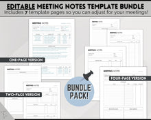 Load image into Gallery viewer, Meeting Notes Template | Editable Meeting Minutes & Meeting Agenda Template for GoodNotes, OneNote