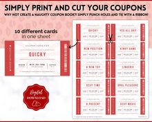 Load image into Gallery viewer, Naughty Sex Coupons for Valentines | Sexy Couples Coupon Book for Him & Her | Personalized Kinky Valentines, Birthday, Anniversary Gifts | Red