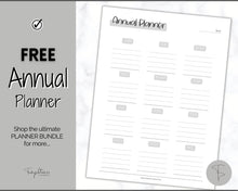 Load image into Gallery viewer, FREE - Annual Planner Printable, Annual Calendar, To Do List Printable, Undated Schedule, Productivity Template | Mono