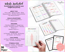 Load image into Gallery viewer, Weight Loss Tracker BUNDLE |  Fitness Planner Printable, Pounds Lost Tracker, Body Measurements & Meal Planner | Swash Rainbow