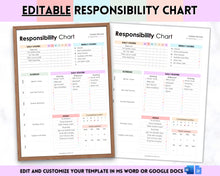 Load image into Gallery viewer, EDITABLE Responsibility Chart | Family Chore Chart, Weekly Adult Routine & Reward Chart for Kids | Rainbow