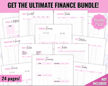 Load image into Gallery viewer, Savings Tracker BUNDLE | Income, Expenses, Savings & Bill Tracker Printables, Personal Finance Planner Binder | Brit Pink