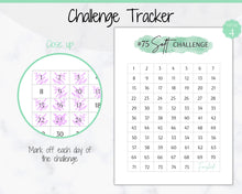 Load image into Gallery viewer, EDITABLE 75 SOFT Challenge Tracker | 75soft Printable Challenge, Fitness & Health Planner | Green Watercolor