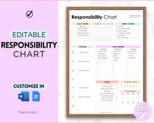 Load image into Gallery viewer, EDITABLE Responsibility Chart | Family Chore Chart, Weekly Adult Routine & Reward Chart for Kids | Rainbow