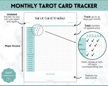 Load image into Gallery viewer, Tarot Card Trackers & Monthly Readings | Learn Tarot Card Readings, Tarot Spreads | Beginner Tarot Planner Workbook, Grimoire & Cheat Sheets | Blue