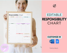 Load image into Gallery viewer, EDITABLE Responsibility Chart | Family Chore Chart, Weekly Adult Routine & Reward Chart for Kids | Rainbow