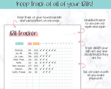 Load image into Gallery viewer, Bill Payment Tracker Printable | Monthly Bill Organizer, Checklist & Calendar | Colorful Sky