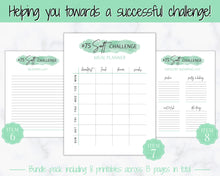 Load image into Gallery viewer, EDITABLE 75 SOFT Challenge Tracker | 75soft Printable Challenge, Fitness & Health Planner | Green Watercolor
