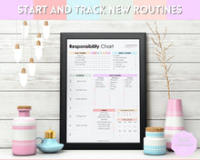 Load image into Gallery viewer, EDITABLE Responsibility Chart | Family Chore Chart, Weekly Adult Routine & Reward Chart for Kids | Rainbow